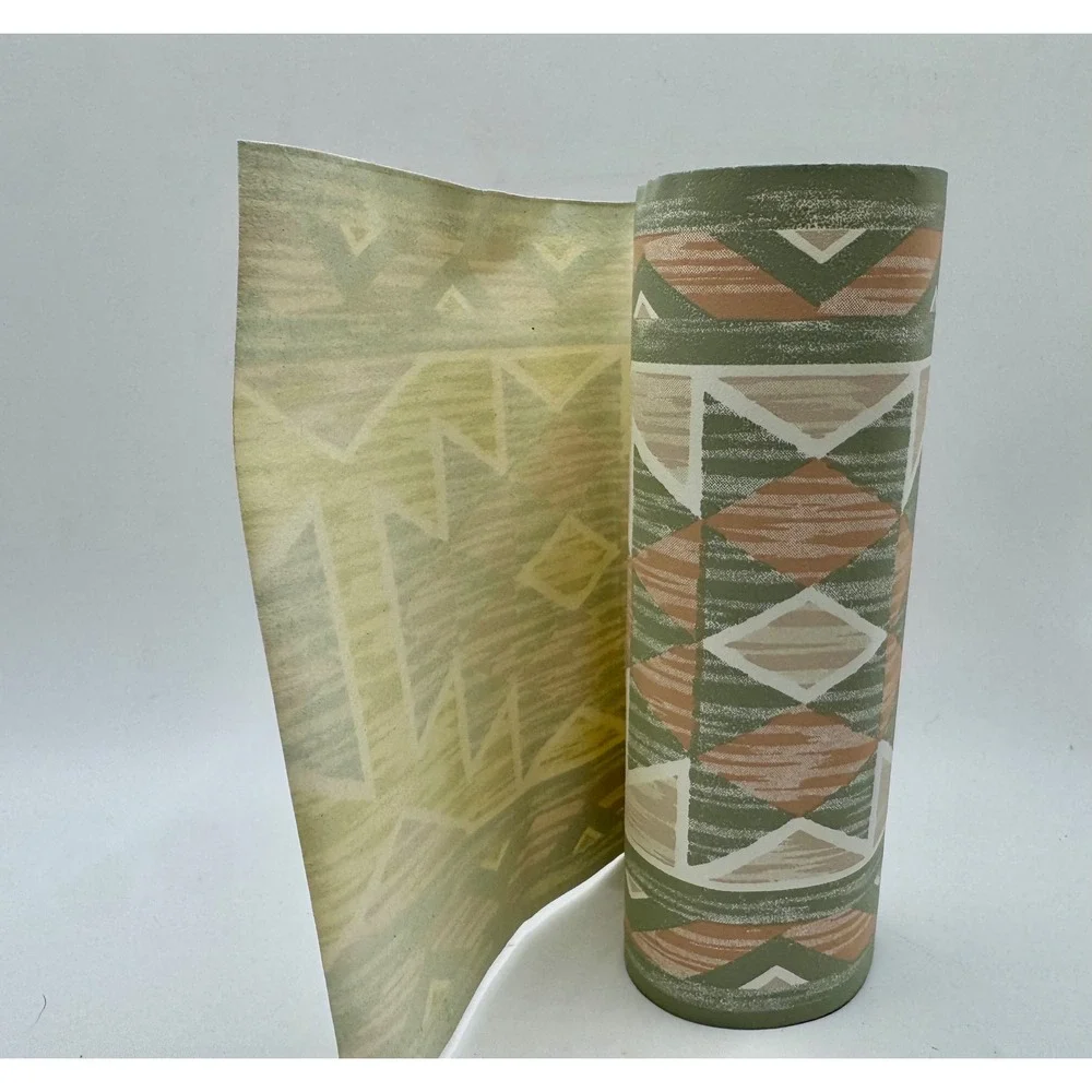 Vintage Wallpaper Border Green Peach Southwestern Geometric Rustic Aztec